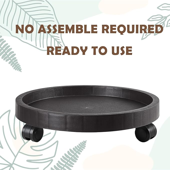 11 Inch Planter Caddies Rolling Saucer Caddy with Wheels, Heavy Duty Wheeled Stand for Potted Plant, Round Coaster Roller Base Tray with Casters, Flower Pot Dolly Holder for Indoor Outdoor