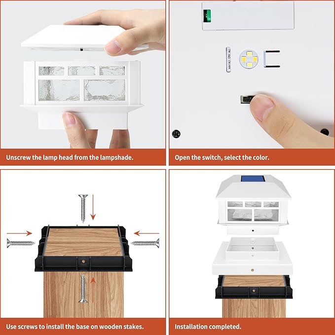 Solar Post Lights Outdoor, 20LM Fence Post Cap Lights, Waterproof, 2 Light Modes, Fit 3.5x3.5in 4x4in 5x5in Wooden Post, Solar Power Deck Lights for Garden Deck Patio Decoration(White 8Pack)