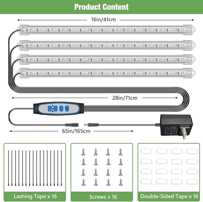 Plant Grow Light Strips, 240 LEDs Grow Lights for Indoor Plants Full Spectrum with Upgrade Timer 6/12/16 Hrs, 3 Spectrum Modes, Sunlike Grow Lamp for Seedlings Hydroponics Succulent, 2 Pack