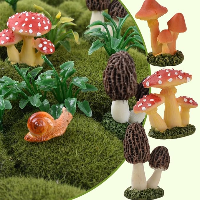 Resin Miniature Mushroom, Miniature Mushroom and Snail Figurine Fairy Mushroom Figurines Fairy Garden Accessories Mushroom Decor Micro Moss Landscape Statues Craft