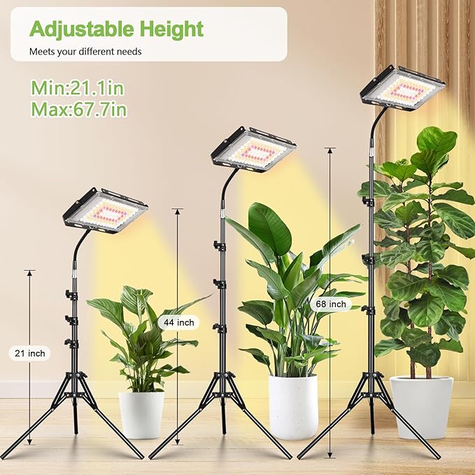 LBW Stand Grow Lights for Indoor Plants, Full Spectrum 96 LEDs Plant Grow Light, Upgraded Floor Grow Lamp with Adjustable Tripod Stand 21-68in, On/Off Switch,Ideal for Tall Large Houseplant Growing