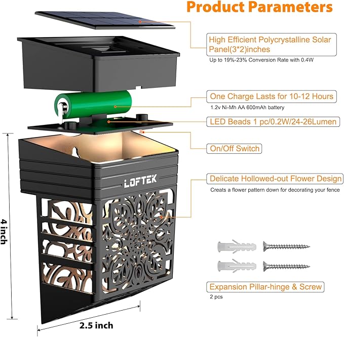 LOFTEK Solar Deck Lights, 4 Pack Solar Fence Lights, Outdoor Garden Decorative Light, Dusk to Dawn, Waterproof, Fence Post Light for Railing, Patio, Backyard, Stair, Step, Camping, Warm White