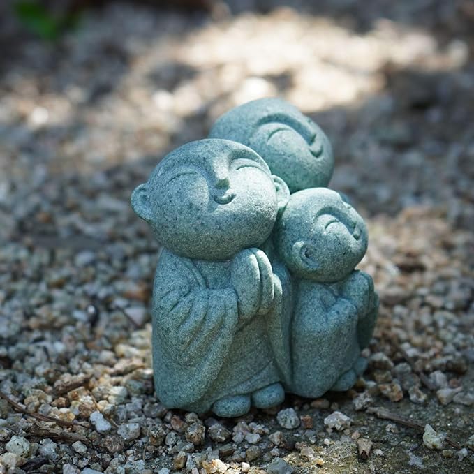 OwMell 3 Japanese Jizo Statue Stone Japanese Buddha Jizo Monk Statue Figurine Memorial Statue Aquarium Decoration Garden Outdoor Ornament 3" - Praying