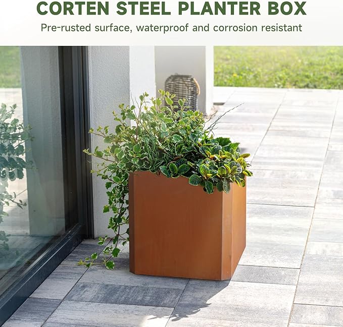 Corten Steel Planter Box-24"x24"x24"-Large Square Planter Matel -Outdoor Indoor- Heavy Duty Rustic Tall Planter Flower Pot Commercial Residential for Patio Porch Deck Home Backyard