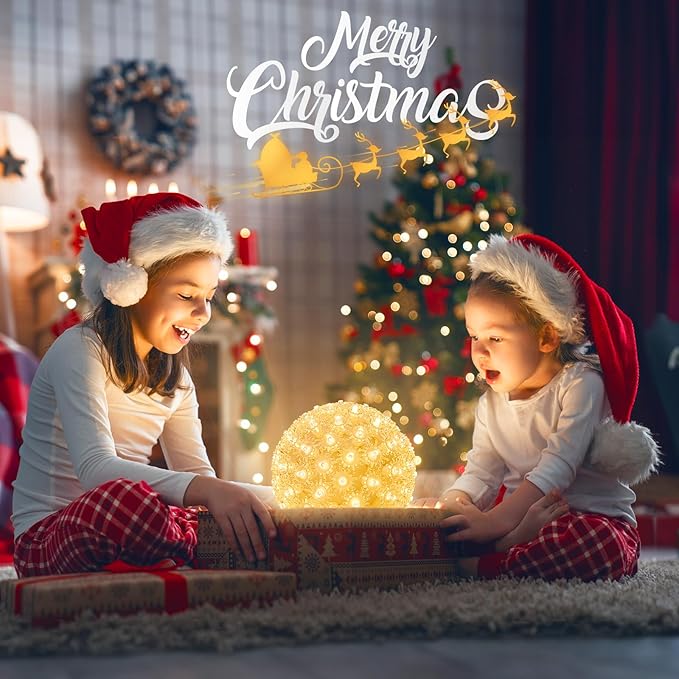 Brightown 6" Christmas Lighted Sphere Balls, 100 LED Warm White Starlight Ball - Plug-in Waterproof Outdoor & Indoor Christmas Holiday Decoration