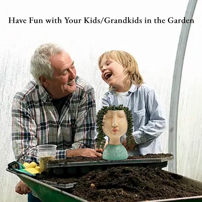 DiliComing Head Planter Face Planter Pots - 8 Inch Indoor Flower Planter Outdoor Planter Succulent Pot Girl Resin Planter with Drainage Hole Planters for Indoor Plants