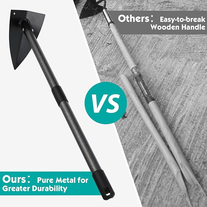 Hoe Garden Tool,Triangle Gardening Hoe with Sharp Blade for Digging,Weeding,Cutting and Loosing Soil,60 Inch Adjustable Length Metal Handle…