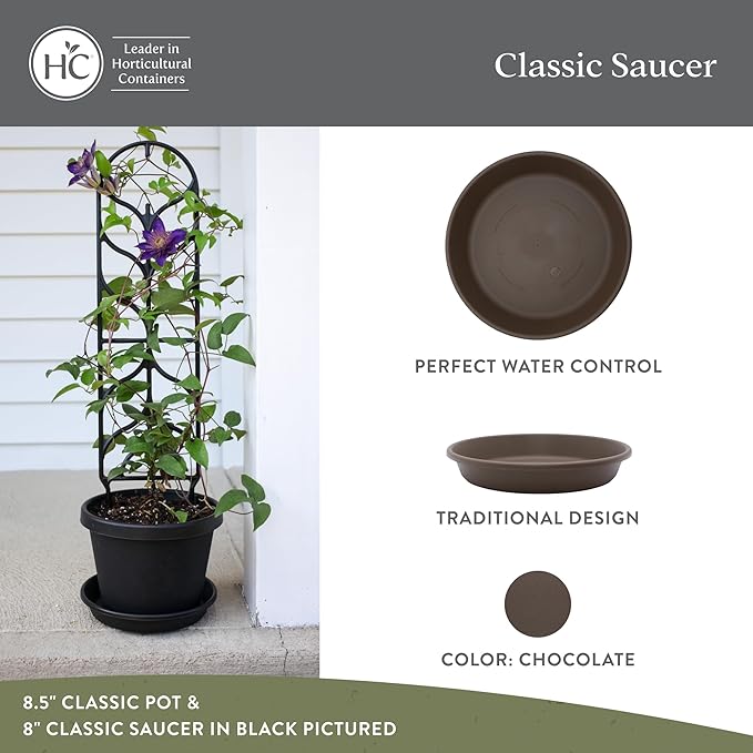 The HC Companies Flower Pot Saucers - Plastic Plant Saucer for Outdoors & Indoors - Traditional Design Plant Pot Trays for Water Drainage - Durable & Stylish Round Plant Tray (10-inch Chocolate)