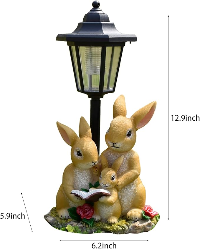 Solar Garden Outdoor Decor Statues Rabbit Family with Light,Outside-Outdoor Decorations Sculptures for Patio Yard Lawn Walkway Ornaments Clearance Gifts for Mom Grandma Birthday