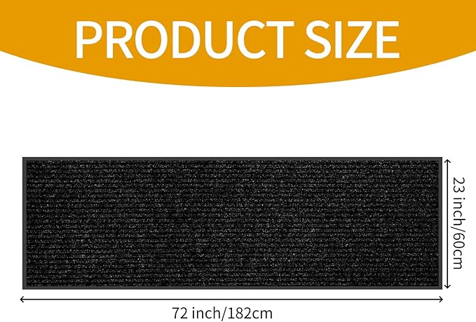 fani Heavy Duty Large Outdoor Indoor Entrance Black Doormat Waterproof Low Profile Entrance Rug Front Door Mat Patio Anti-Skid Rubber Back, 23x72 inch (Black)