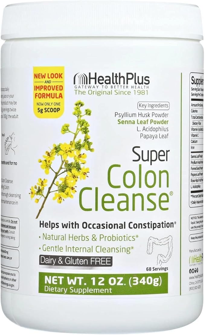 Health Plus Super Colon Cleanse - 10-Day Cleanse - Detox, Gluten Free, Dairy Free, Natural Herbal Ingredients (More than 1 Cleanse, 12 Ounces)