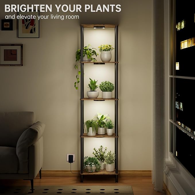 Plant Stand Indoor with Grow Light, 66" Tall Indoor Plant Shelf, 5 Tier Flower Stand with Plant Light Full Spectrum, Metal Plant Holder with Light, lighted Plant Rack for Home, Corner, Patio