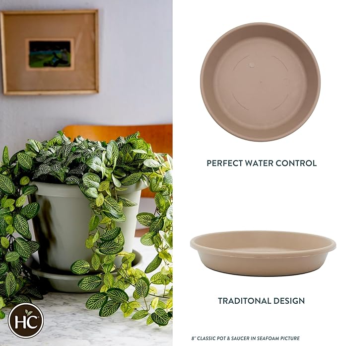 The HC Companies 16 Inch Round Plastic Classic Plant Saucer - Indoor Outdoor Plant Trays for Pots - 16"x16"x3" Sandstone