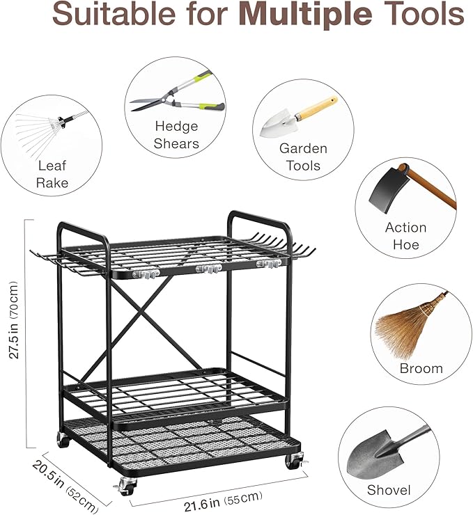 Garden Tool Organizer Outdoor Garage and Shed Tool Storage Yard Tool Holder and Storage Rack Garden Tool Stand for Shed and Garage