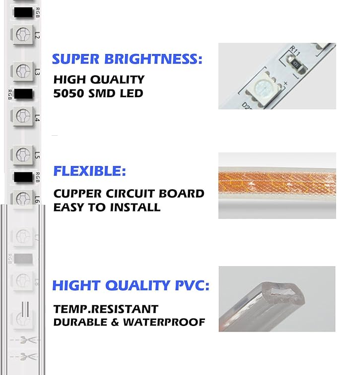 5050-60 Type AC 110-120V LED Strip Lights, Flexible/Waterproof/Dimmable/Multi-Modes LED Rope Light + 23 Keys Remote for Home/Garden/Building Decoration (131.2ft/40m, Warm White 3500K)