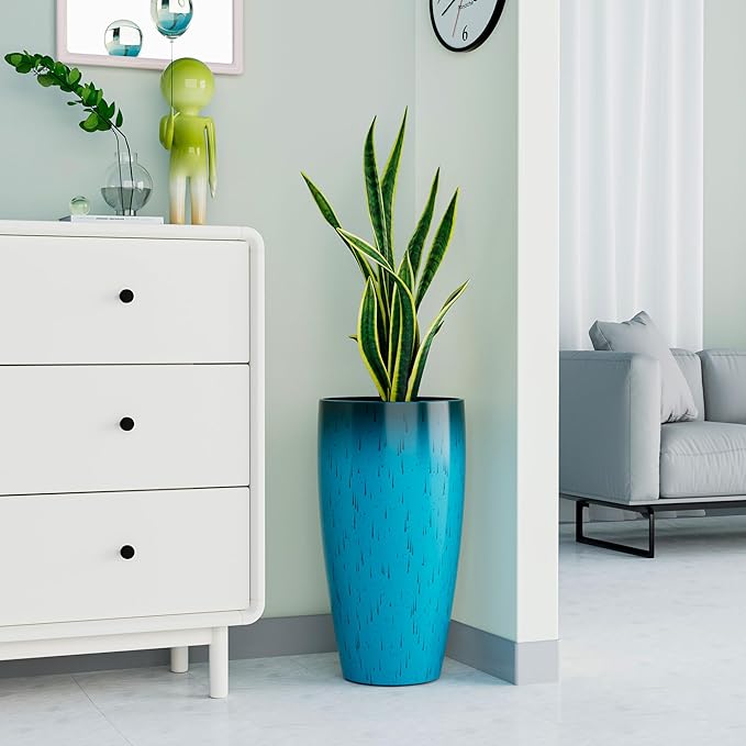 QCQHDU 24 inch Tall Planter for Indoor & Outdoor Plants, 2 Pack Sturdy Plant Flower Pots Modern Decor for Front Porch Patio Deck Living Room