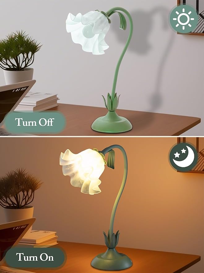 Flower Table Lamp,LED Reading Light Bedside Vintage Flower Night Light,3 Colors Modes Kawaii Bedside Lamps Decor,Living Room Bedroom Room Lighting Table Lamps Home Decoration (Green)