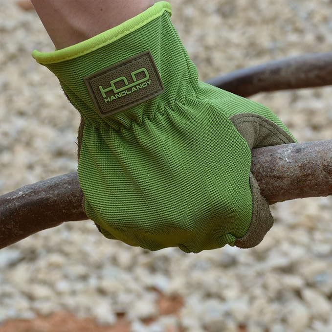 HANDLANDY Men Leather Gardening Gloves, Utility Work Gloves for Mechanics, Construction, Driver, Dexterity Breathable Design
