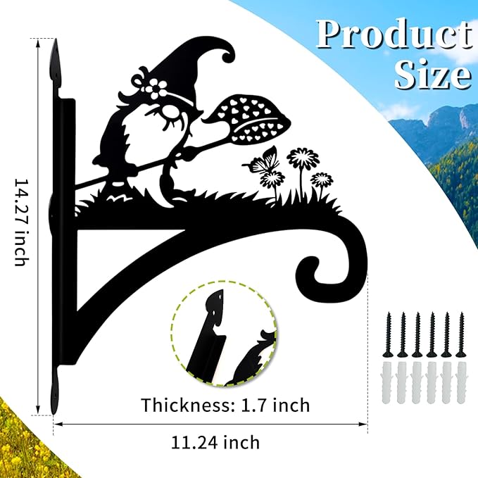 Plant Hangers Outdoor Heavy Duty Iron Decorative Gnome Silhouette Pot Hangers for Plants 11 inch Hanging Plant Bracket Wall Plant Hanger for Bird Feeder Flower Pot Lantern Wind Chimes