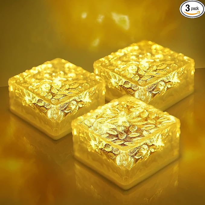 Solar Brick Lights, Outdoor Solar Lights, 4.3 * 4.3in Solar Lights 3 Pieces, Fairy Lights, Solar Brick Landscape Path Light for Garden Decor Outside,Walkway, Patio Decor