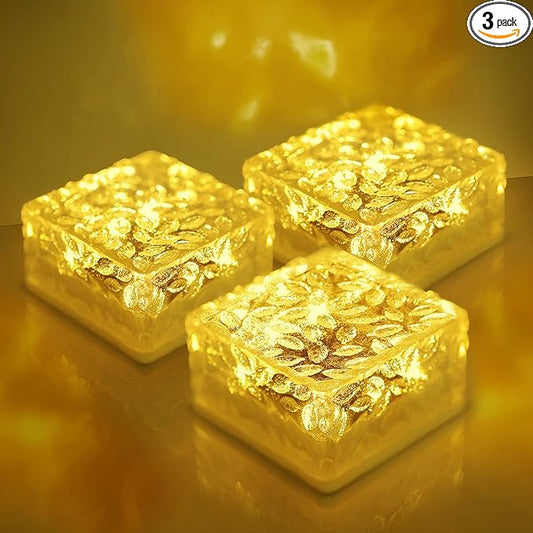 Solar Brick Lights, Outdoor Solar Lights, 4.3 * 4.3in Solar Lights 3 Pieces, Fairy Lights, Solar Brick Landscape Path Light for Garden Decor Outside,Walkway, Patio Decor