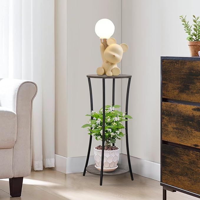 YINMIT Plant Stand Indoor,2 Tier Round Potted Holder Rack,Flower Pot Stand Shelf,Round Supports Rack,Corner Plant Shelf for Balcony Garden Patio Living Room,Grey