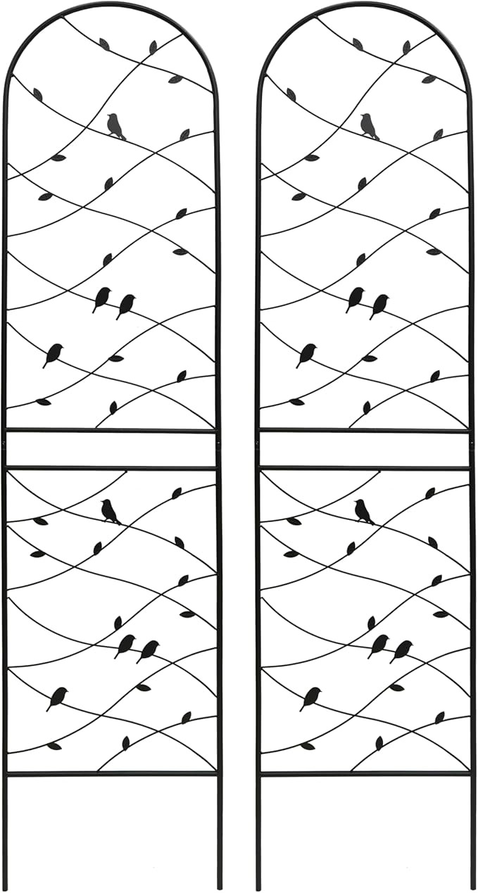 Metal Garden Trellis Rustproof Trellis for Climbing Plants Outdoor Flower Support Bird Deco (Black-2 Pack, 86.7"x19.7")