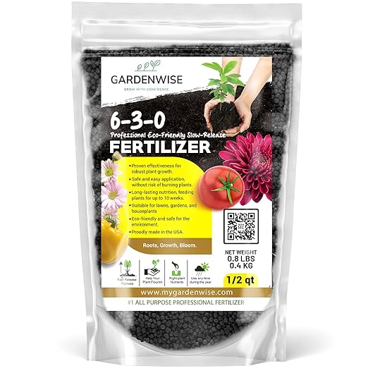 6-3-0 All-Purpose Professional Eco-Friendly Slow-Release Nitrogen Fertilizer with Iron & Calcium,Non-Burning, Enhances Soil Structure,for Indoor&Outdoor Plants,Vegetable Gardens (1/2 QUART)