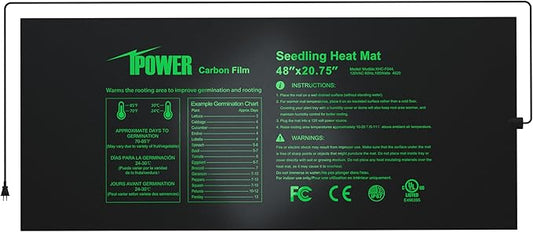 iPower 48” x 20.75” Seeding Heat Mat Upgraded Carbon Film Indoor Warm Hydroponic Plant Germination Starting Pad Durable Waterproof, 48" x 20.75", Black