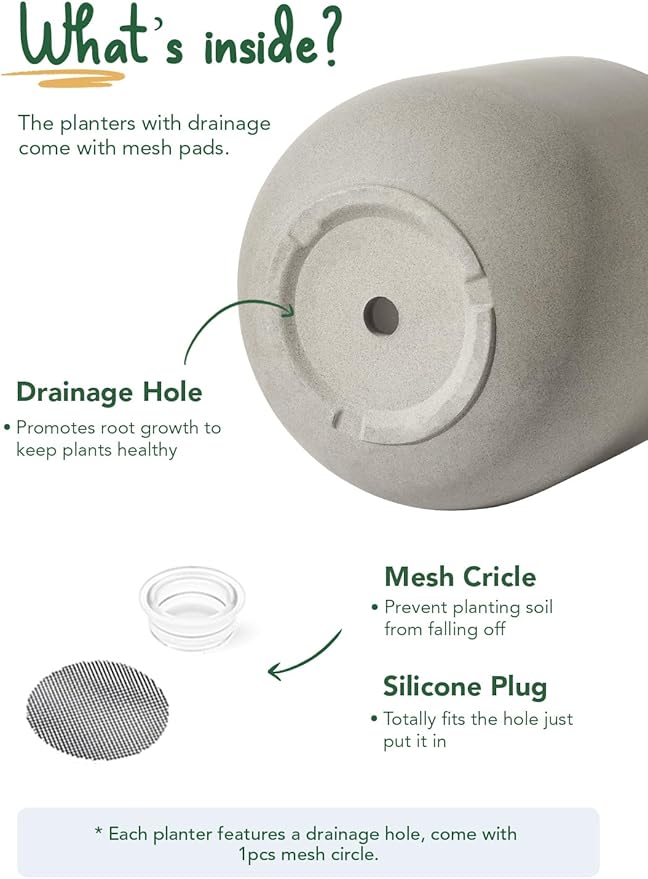 LE TAUCI 12 Inch Pots for Plants, Ceramic Large Planters for Indoor Plants, Indoor Plant Pots for Home Garden Patio Office, Planter Pots with Drainage Hole and Rubber Plug, Neutral Gray