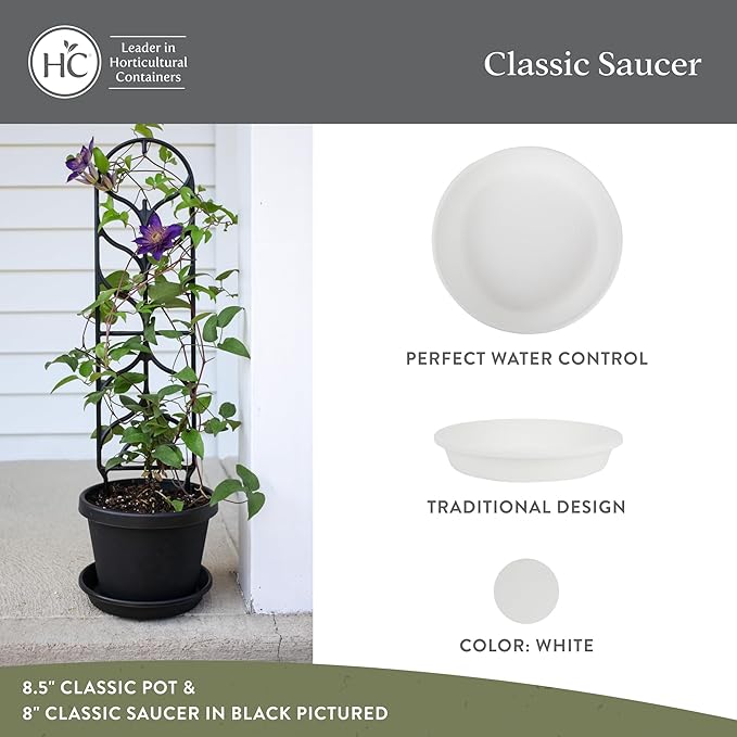 The HC Companies 12 Inch Round Plastic Classic Plant Saucer - Indoor Outdoor Plant Trays for Pots - 12.5"x12.5"x2.13" White (Pack of 2)
