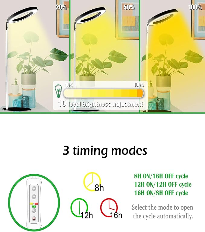 yadoker Plant Grow Light for Indoor Plant,Desk LED Grow Light,Height Adjustable,Automatic Timer with 8/12/16 Hours,10-Level Brightness,Ideal for Small Plant Grow