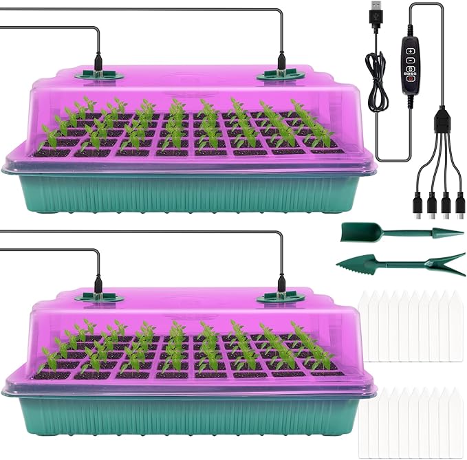 ZYP 2 PCS Seed Starter Kit with Grow Light, 80 Cells Seed Starter Tray for Indoor Planting,Germination Kit for Seed Starting Trays with Humidity Dome and Base