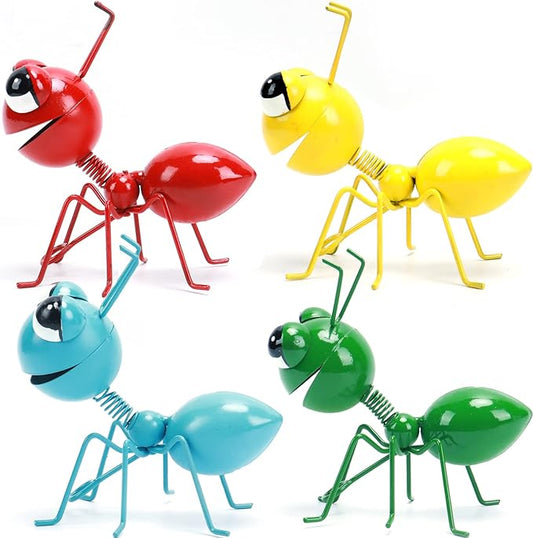 Metal Yard Art Garden Decorative Cute Ant Outdoor Wall Sculptures-Set of 4