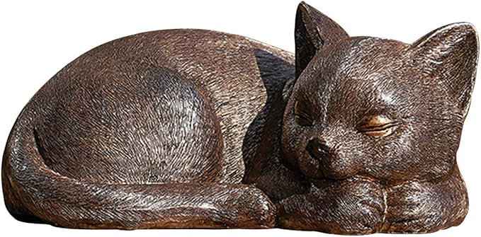 Roman Garden - Bronze Sleeping Cat Statue, 3.5H, Garden Collection, Resin and Stone, Decorative, Garden Gift, Home Outdoor Decor, Durable, Long Lasting