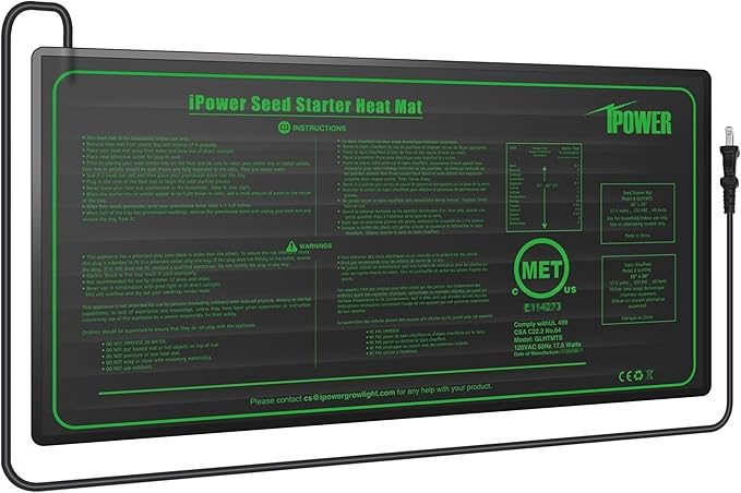 iPower Durable Seedling Heat Mat Warm 10" x 20" Hydroponic Heating Pad Waterproof for Seed Starting Greenhouse and Germination