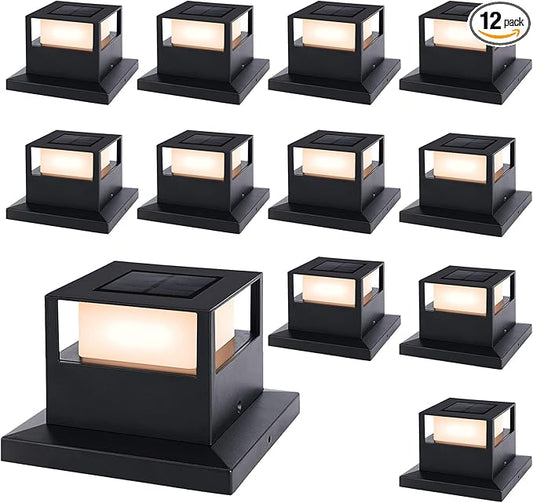 Viewsun 12 Pack Solar Post Cap Lights, Outdoor Garden Solar Powered Fence Post Cap Lights with SMD LEDs Waterproof Light Decorative for Fence Deck or Patio Decor, Fits 4x4, 5x5 or 6x6 Wooden Posts