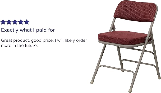 Flash Furniture Hercules Series Metal Folding Chairs with Cushioned Seat, Fabric Upholstered Event Chairs with 300-lb. Static Weight Capacity, Set of 2, Burgundy