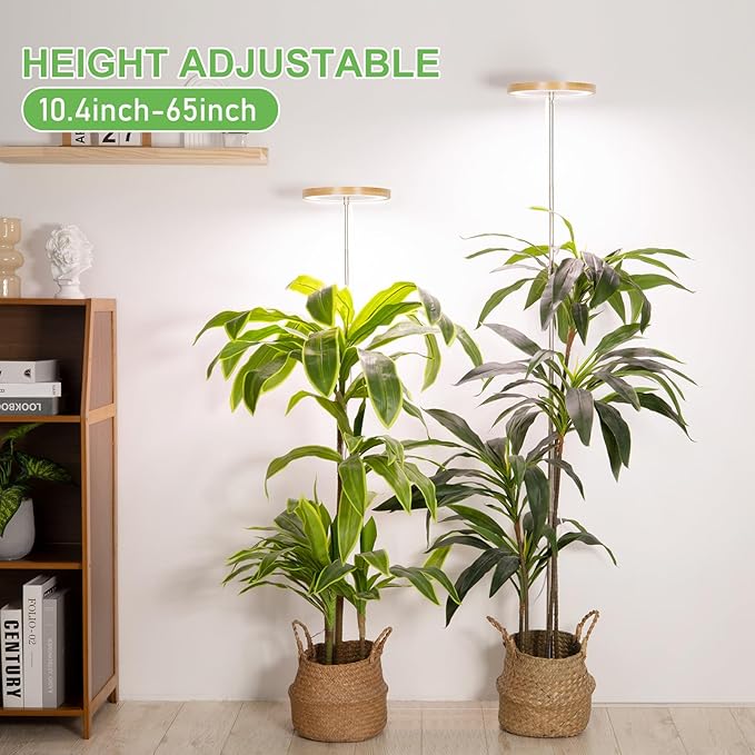 LORDEM Bamboo Grow Light for Indoor Plants,Full Spectrum LED Plant Grow Light, Height Adjustable Growing Lamp with Auto Timer 4H/8H/12H, 4 Dimmable Levels, Ideal for Large Tall Plants