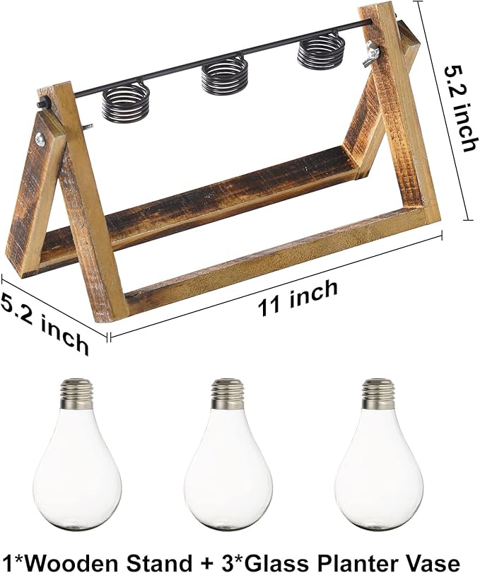 Marbrasse Plant Propagation Stations with Wooden Stand, Desktop Plant Terrarium Holder Bulb Vase, Glass Vase Container with Metal Swivel Holder for Hydroponics of Home Garden Office Decor Lover Gifts