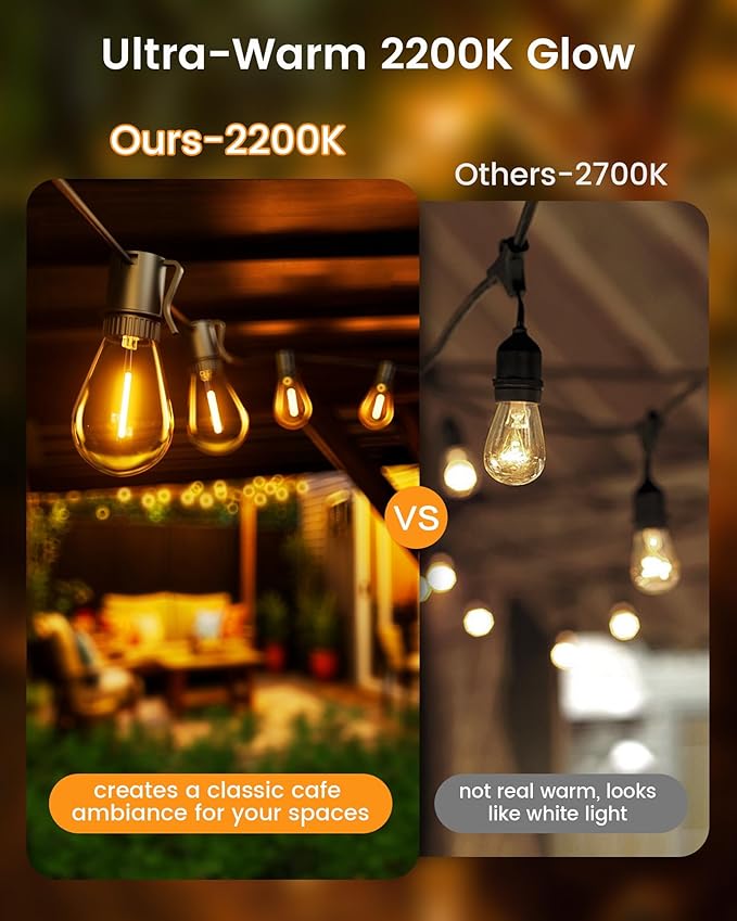 150FT Outdoor String Lights LED, 45+3 S14 Bulbs Shatterproof, IP54 Waterproof Dimmable for Large Outdoor Events, Resorts, Hotel Lighting - Commercial Grade Connectable