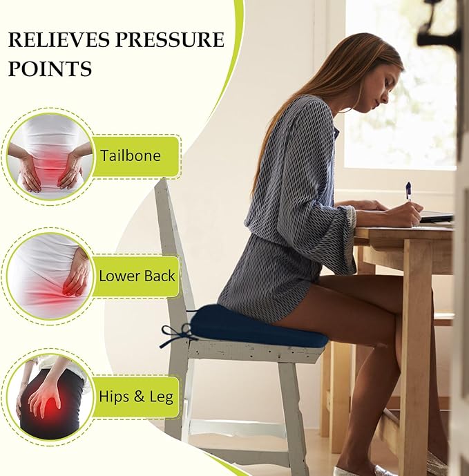 Chair Cushions for Dining Chairs, Indoor Chair Cushions with Ties，Waterproof Chair Pads Set of 6, Navy Blue, 17x16x2.5 Inch