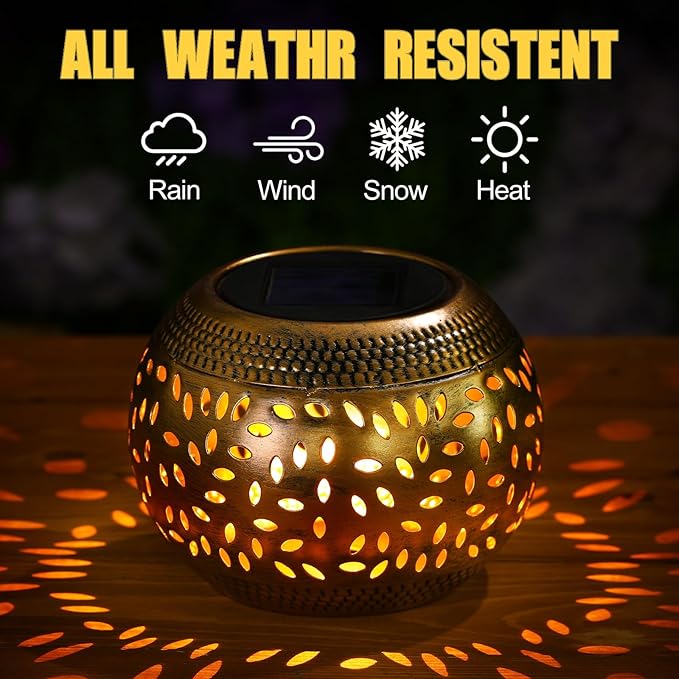 Reginary 2 Pcs Solar Table Lantern Outdoor Waterproof Dancing Flashing Flame 7 Color 2 Modes Metal Tabletop Light Desktop Decorative Lamp Auto On/Off Lighting for Patio Garden Pathway Yard (Bronze)