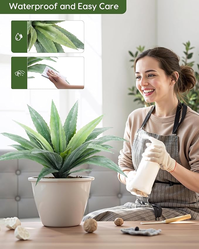 Velener 24 Inch Tall UV Resistant Artificial Agave Plant - Realistic Faux Succulent for Indoor & Outdoor Decor, Perfect for Home, Office, and Housewarming