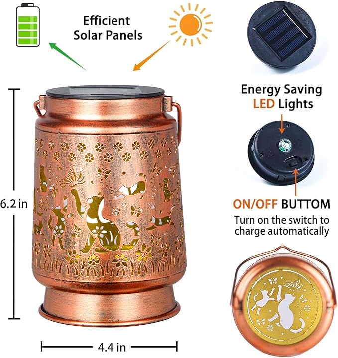 kyoryuger Cat Solar Lanterns Outdoor Cat Lover Gifts for Women Mom Grandma, Cat Lovers Gifts, Birthaday Gifts for Mom Metal Decorative Lanterns for Yard Patio Lawn Solar Garden Decor