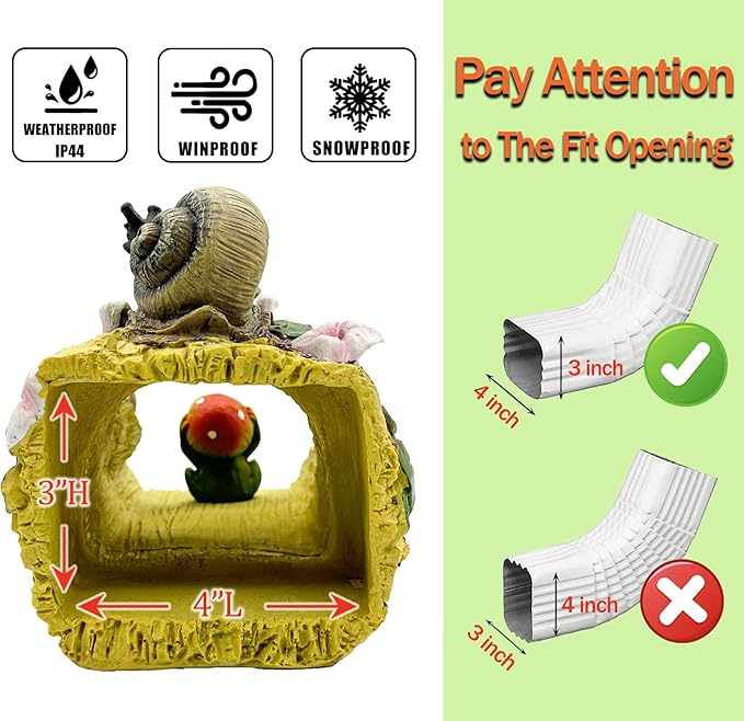 Snails Frog Garden Statue - Decorative 3"x4" Gutter Downspout Splash Block & Rain Diverter | Outdoor Decor Sculpture, Eco-Friendly Resin, Weather-Resistant, Easy Install