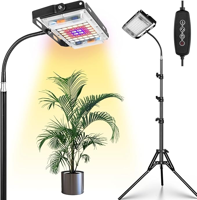 LBW Grow Light with Stand, Full Spectrum LED Plant Light for Indoor Plants, Floor Grow Lamp with 63" Adjustable Tripod, 4H/8H/12H Timer, 6 Dimmable Brightness, Ideal for Tall Plants