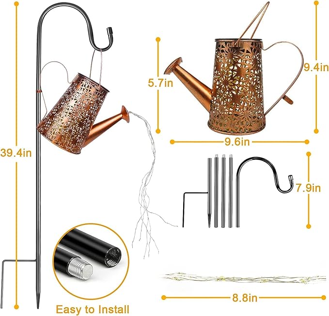Forlivese 2PCS Solar Watering Can with Lights, Solar Lights Outdoor Decorations with Hanging Solar Garden Lights with Bracket Waterproof Watering Can Landscape Light for Patio Gardening Pathway 36LED
