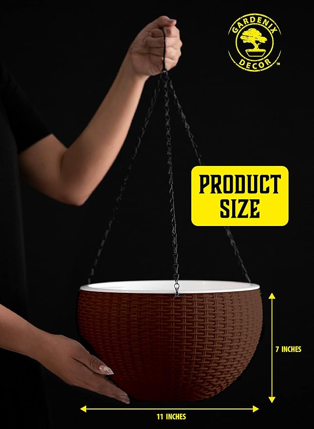 GARDENIX DECOR Self Watering Hanging Planter, 11'' Indoor, Brown, Coco Coir, with Water Level Indicator, Round, 1 Pack