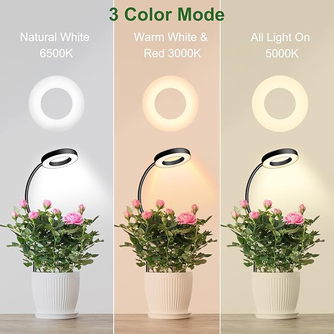 wolezek 2 in 1 Grow Lights for Indoor Plants, 3 Colors Plant Lights for Indoor Growing with 360° Gooseneck, 48 LEDs Full Spectrum Plant Grow Lights Indoor, 6/12/16H Timer, 5 Brightness, Black 2 Pack